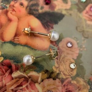3.8mm 14kt solid gold pearl stud earrings threaded screw backs